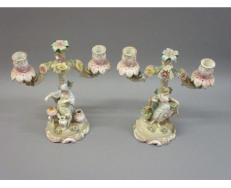 Pair of 19th Century Continental porcelain figural two light candelabra 