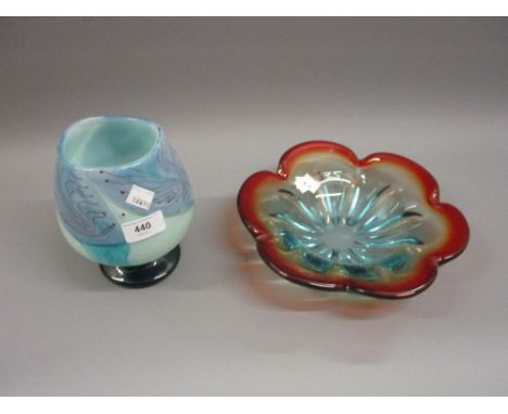 David Wallace, Art Glass vase together with an Art Glass shallow bowl 