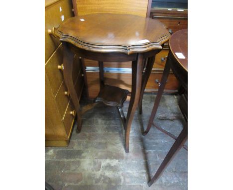Edwardian walnut octagonal occasional table on turned supports with undertier together with a similar smaller table on square