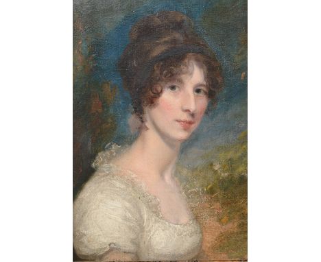 Late 18th / 19th Century English School oil on canvas, head and shoulder portrait of a young lady, unsigned, unframed (re-lin