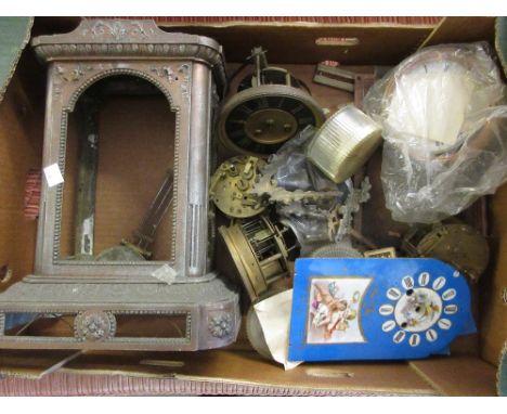 19th Century patinated metal and porcelain cased mantel clock (for restoration), together with various other French clock mov