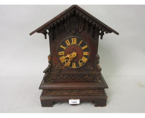19th Century Swiss cuckoo mantel clock, the two train movement striking on a gong (minus pendulum) 