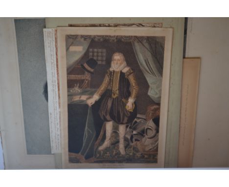 Folder containing six unframed 18th / 19th Century engravings, Bartollozzi and others, portrait of Bonaparte, Anthony Mildmay