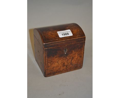 George III burwood and line inlaid dome shaped tea caddy 
