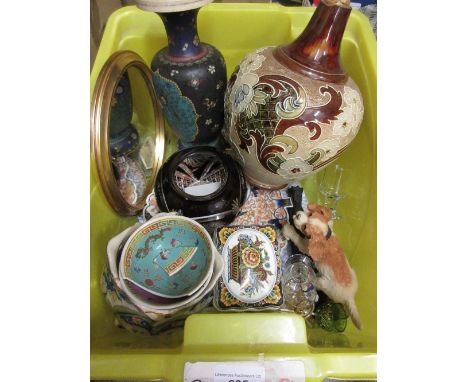 Box containing a quantity of miscellaneous ceramics including an Imari dish, Royal Doulton vase (at fault) etc. 