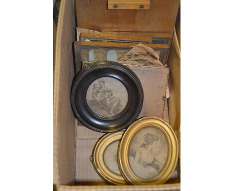 Pair of 19th Century small oval gilt framed portrait engravings, together with a quantity of other small prints 