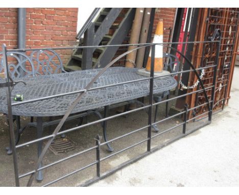 Modern good quality wrought iron heavy double gate with scroll work decoration, 51ins high x 121ins long 
