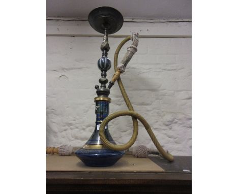Mid 20th Century middle Eastern glass and metal hookah pipe 