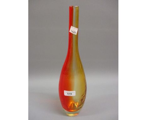 Tall Continental Art Glass orange and red bottle vase, 16ins high 