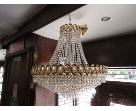 Large 20th Century gilt metal and cut glass bag form hanging ceiling light 