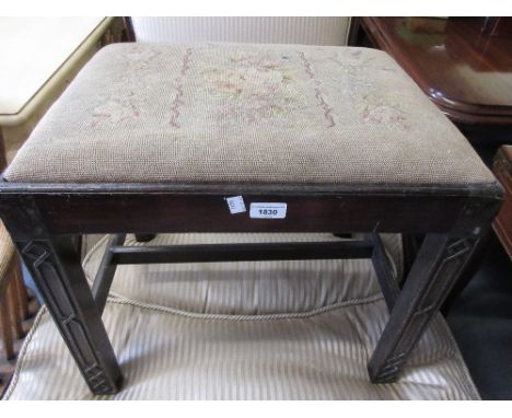 20th Century Chippendale style rectangular stool on square supports with blind fretwork decoration 