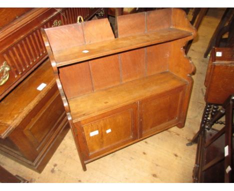 19th Century oak wall bracket with open shelves and two panel doors 