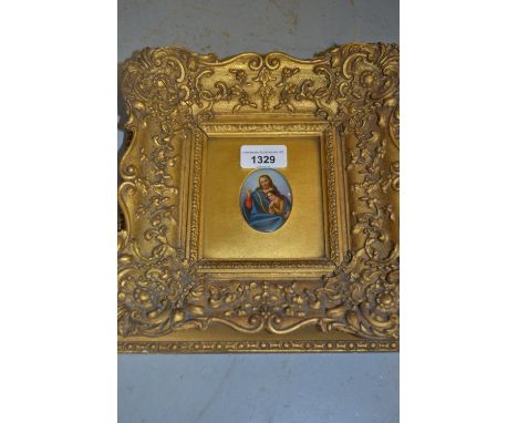 19th Century minature painted plaque, portrait of Christ with infant, heavy gilt framedImage size - 2ins high x 1.5ins  wideF