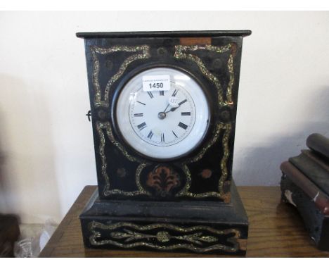 19th Century ebonised and mother of pearl inlaid mantle clock with enamel dial (a/f) 