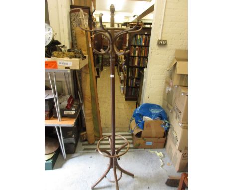 20th Century bentwood hat and coat stand, oak bachelor's suit stand and a modern standard lamp with pleated shade 