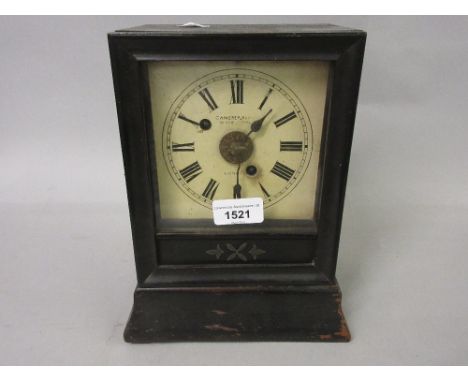 German ebonised bracket clock, the enamel dial with Roman numerals inscribed Camerer Kuss, London, with a two train movement 