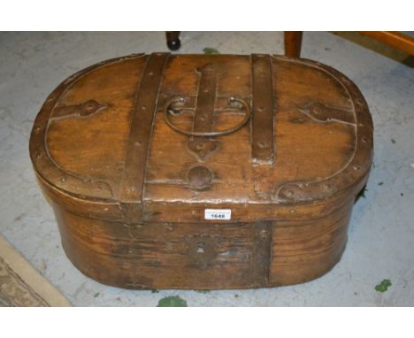 Antique oval steel banded pine trunk 