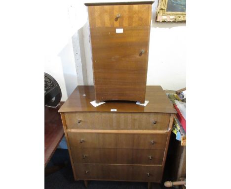 Mid 20th Century Uniflex three piece bedroom suite comprising: four drawer chest, dressing table with mirror and bedside cabi