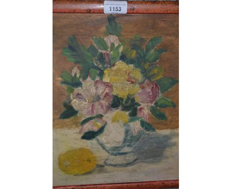 Impressionist style oil on board, flowers in a vase, bearing inscription verso, ' Uriburu ', Bueno - Aires, 14ins x 12ins 