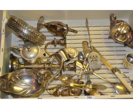 19th Century helmet shaped pedestal sauce boat, 19th Century plated cream jug and a quantity of other plated items 