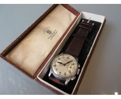 Gentlemans Marvin circular stainless steel cased chronograph wristwatch, the silvered dial with Arabic numerals, two subsidia