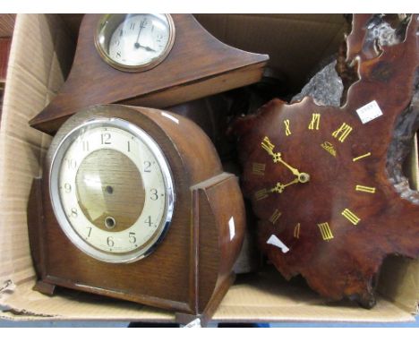Box containing a quantity of various dome top mantel clocks, movements etc 