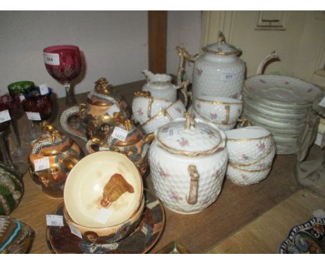 Limoges floral decorated porcelain part coffee service together with a Satsuma pottery tea service for two 
