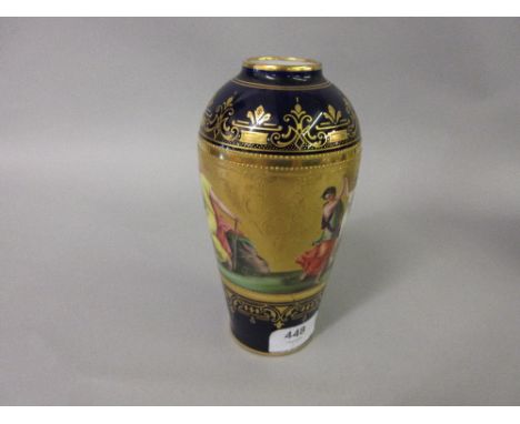 Late 19th Century Vienna porcelain baluster form vase painted with a continuous scene of classical figures in landscapes on a