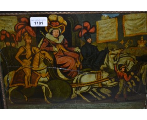 Late 18th or early 19th Century glass picture, ' The Triumph of Innocence over Persecution ' (at fault) together with a colou
