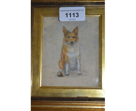 Attributed to Cecil Aldin, watercolour and pencil drawing, portrait of a dog, initialed. 
