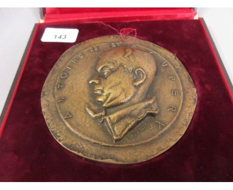 Bronze plaque inscribed Antoine De St. Exupery, dated 1969 verso in fitted box (from the Harold Wilson sale) 