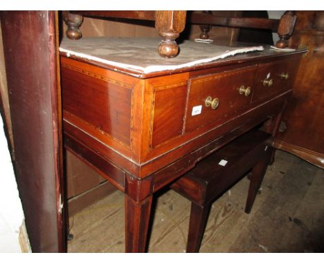 19th Century mahogany crossbanded and inlaid two drawer side table with brass knob handles and square tapering supports with 
