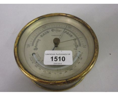 Early 20th Century circular brass cased thermometer/barometer with silvered dial, 4.75ins diameter 