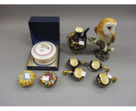 Royal Worcester trinket box commemorating the marriage of Prince Charles and Princess Diana, two other trinket boxes, a lique