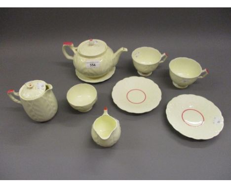 Ainsley porcelain tea service for two decorated in pink on a cream ground 