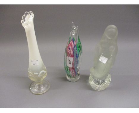 Murano group of two penguins, glass figure of a mermaid and an opaque and clear Art Glass vase 