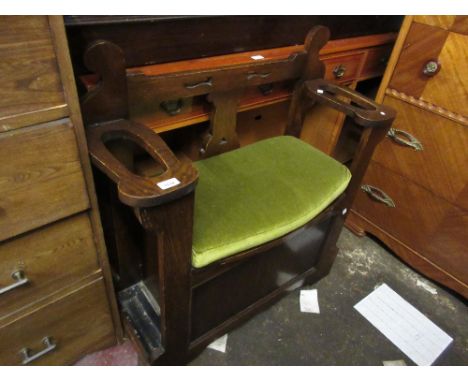 Oak hall bench with integral umbrella stands, together with a small oak gate leg table on barley twist supports and another s