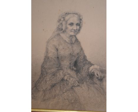 19th Century French school, charcoal portrait of a seated lady in an ebonised and gilt frame, 17.5ins x 13ins 