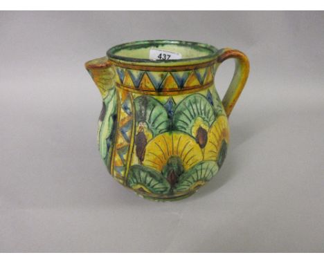 20th Century Italian Faenza pottery jug with portrait and floral incised decoration 