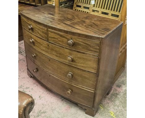 BOWFRONT CHEST, Regency mahogany with two short over three graduated long drawers on bracket supports, 105cm x 53cm x 93cm H.