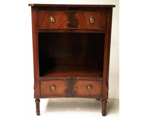 LAMP TABLES, a pair, George III design flame mahogany each concave with two drawers, 51cm x 34cm x 73cm H. (2)
