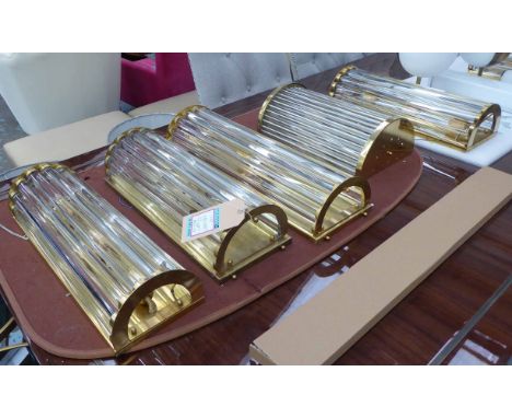 WALL LIGHTS, a set of five, vintage style gilt and glass tube design, various sizes, 63cm at largest. (5)