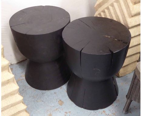 TREE TRUNK SIDE TABLES, a pair, ebonised and shaped finish, 50cm H. (2)