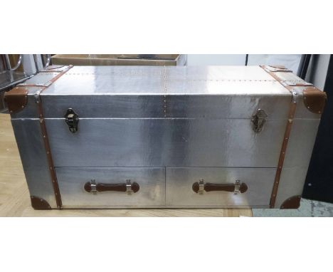 AVIATOR STYLE TRUNK, two drawers, with rise up top, 110cm x 41cm x 51cm.