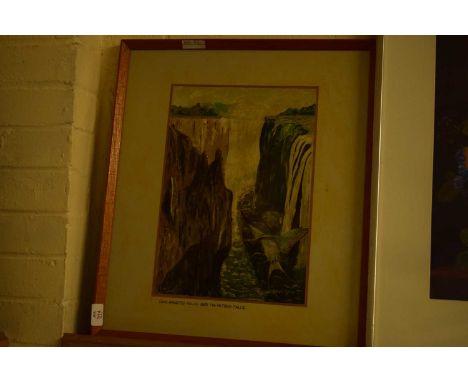 KEITH WARD, LILAC BREASTED ROLLER OVER VICTORIAN FALLS, OIL ON METAL SHEET, FRAMED56CM HIGH