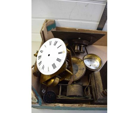 MIXED LOT OF VARIOUS CLOCK MOVEMENTS, AN 18TH CENTURY LONGCASE CLOCK DIAL, AMERICAN MANTEL CLOCK CASE AND OTHER ITEMS