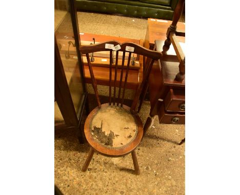 SMALL LATE VICTORIAN STICK BACK SIDE CHAIR WITH CIRCULAR SEAT