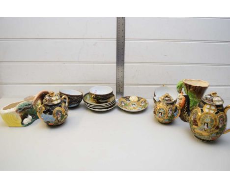 MIXED LOT COMPRISING A JAPANESE SATSUMA EGGSHELL TEA SERVICE TOGETHER WITH A WITHERNSEA POTTERY VASE AND ONE OTHER