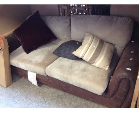 A SUEDE LEATHER AND FAWN CLOTH 3 SEATER SOFA