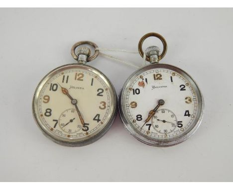 Two silver plated pocket watches, each bearing the Military Arrow to back, to include two Helvitia models.